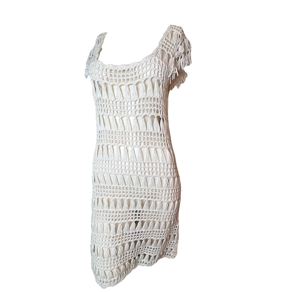 Linea Domani Women's Medium Fully Crocheted Unlined Unique Ivory Dress/Cover Up